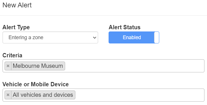 Creating a new alert to be notified when any of your devices leave the Melbourne Museum zone.