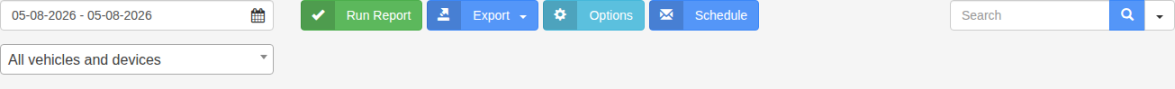 Journeys report controls for choosing a date range, vehicle, options and output action.