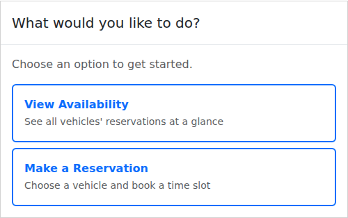 Reservation Portal start dialog offering View Availability or Make a Reservation.