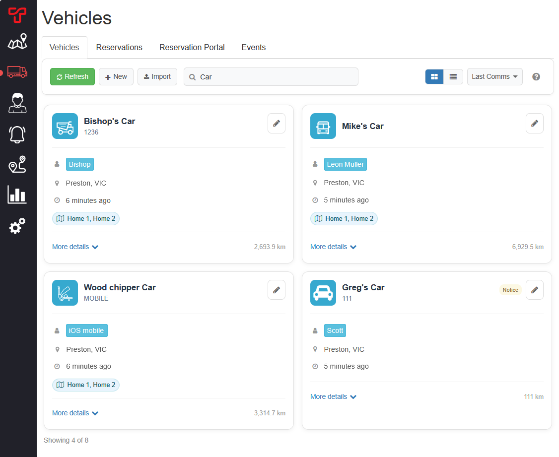 Vehicles page showing the existing vehicle and tracker cards before another tracker is ordered.