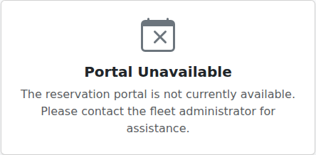 Public Reservation Portal unavailable message shown when public access is disabled or outside its validity window.
