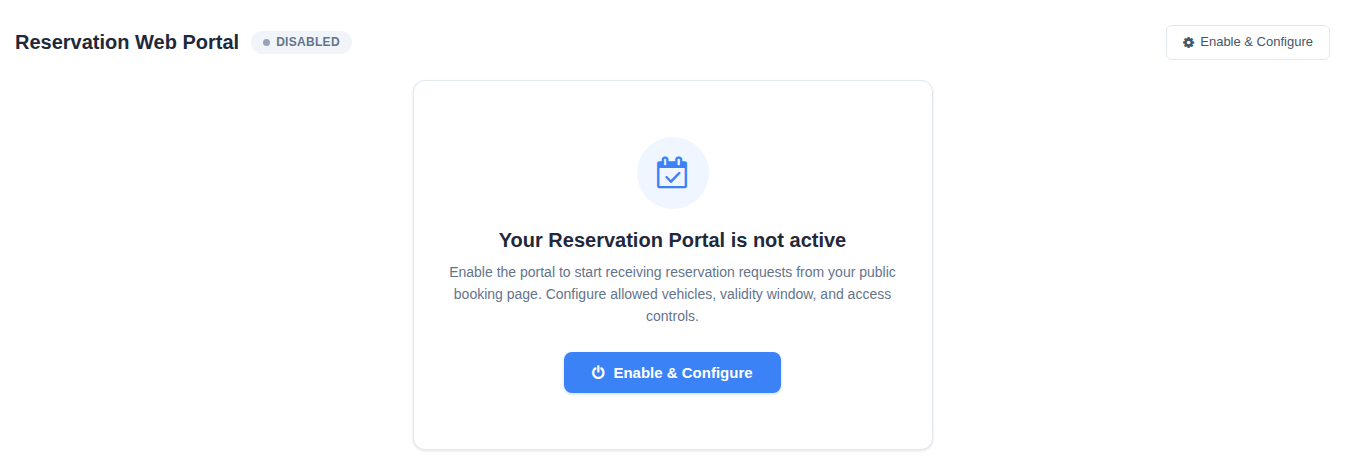 Reservation Portal tab showing portal status and read-only management overview.