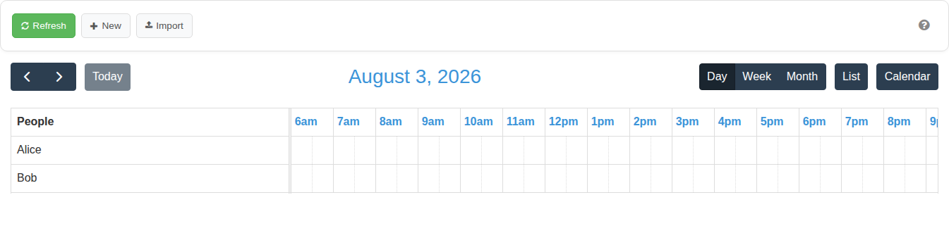 Rosters tab showing the work roster calendar and management controls.