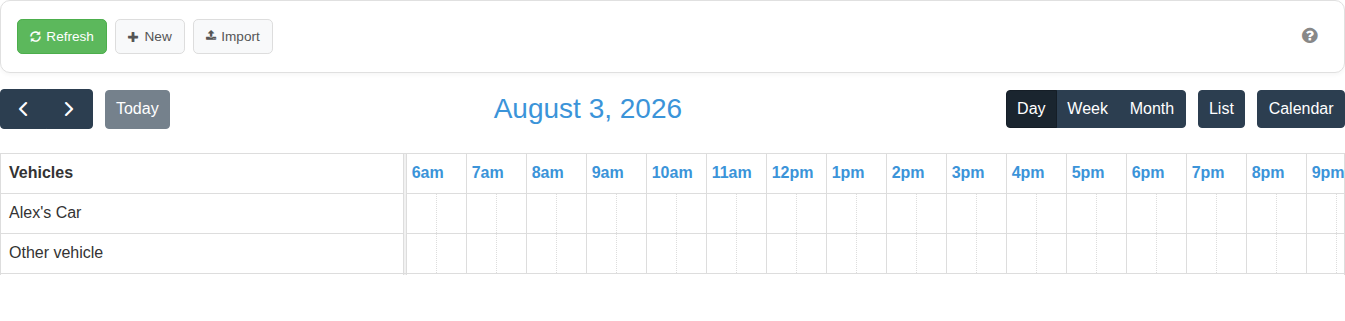 Reservations calendar used to compare vehicle demand availability and overlapping bookings.
