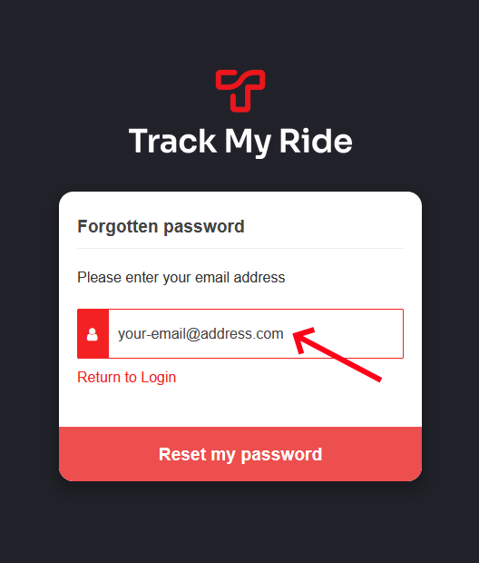 Forgotten password form with the account email field and Reset my password button.