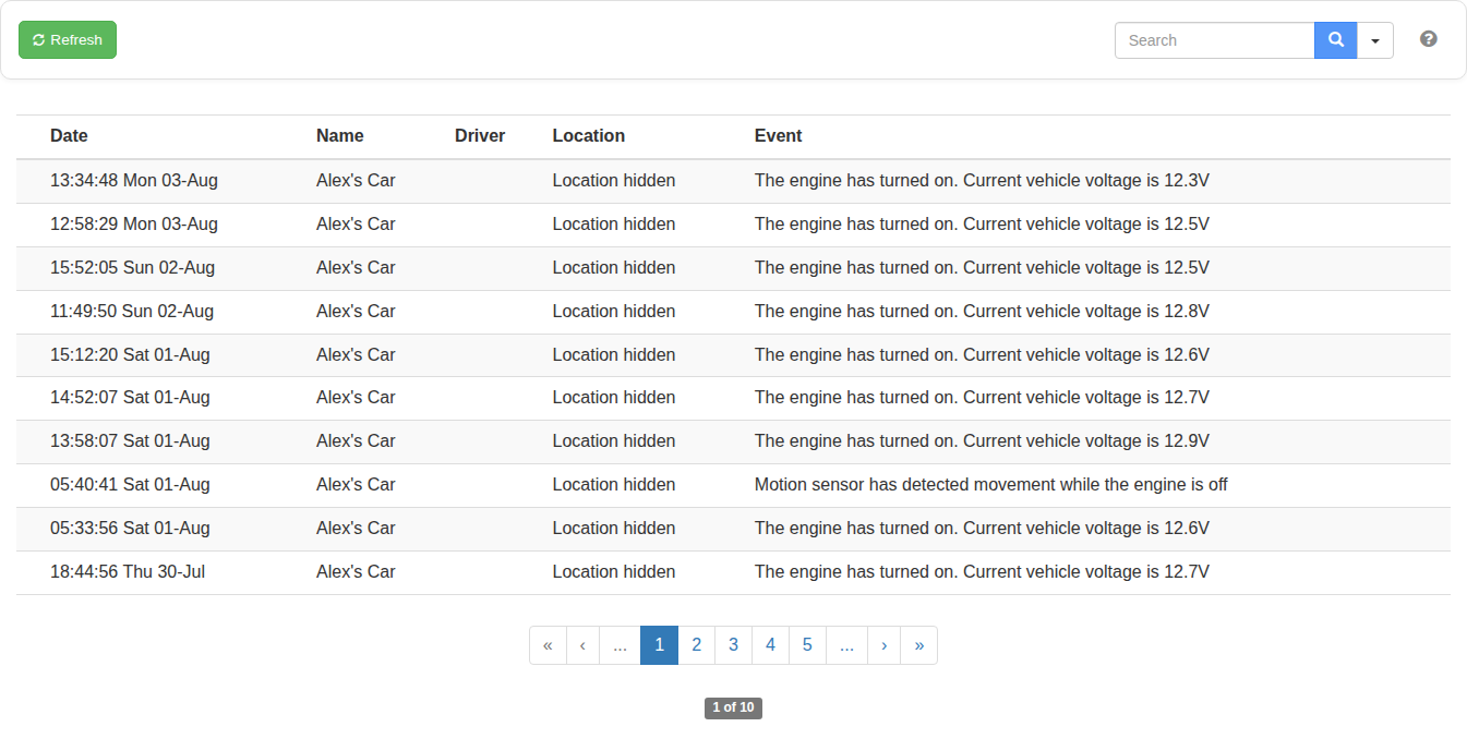 Alert History tab showing received alerts and history controls.