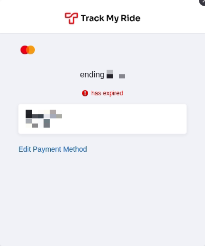 Secure Payment Method Details portal with private card and cardholder information pixelated.